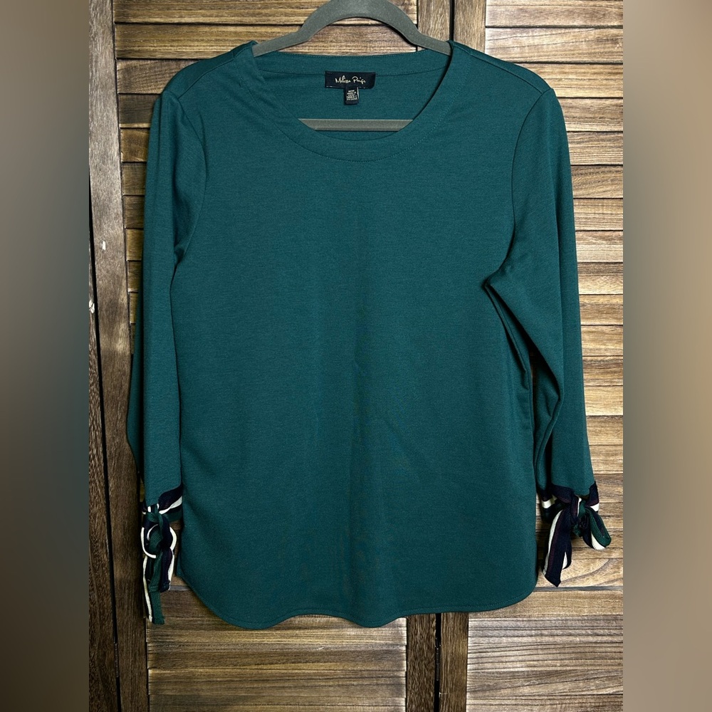 Melissa Paige Teal Blouse with Ribbon Accents - Picture 4 of 4